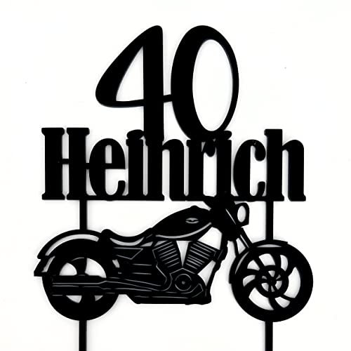 Decoresca Personalisierte Kuchendeko Geburtstag mit Alter & Name - Tortenaufsatz Motorrad-Thema - Torten Topper Geburtstag Erhältlich in Acryl & Sperrholz Material (Motorrad 1)