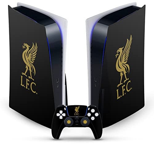 Head Case Designs Officially Licensed Liverpool Football Club Liver Bird Gold On Black Art Vinyl Faceplate Gaming Skin Decal Compatible With Sony PlayStation 5 PS5 Disc Console & DualSense Controller