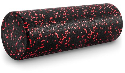ProsourceFit High Density Foam Rollers 18 - inches long, Firm Full Body Athletic Massage Tool for Back Stretching, Yoga, Pilates, Post Workout Muscle Recuperation, Black/Red