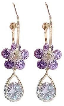 AAOCLO Pendientes De Cristal De Flores De Moda, Pendientes De Flores De Cristal Que Cuelgan Pendientes De Gota De Agua Súper Flash, Pendientes De Gota De Agua Súper Flash De Diseño Especial (Purple)