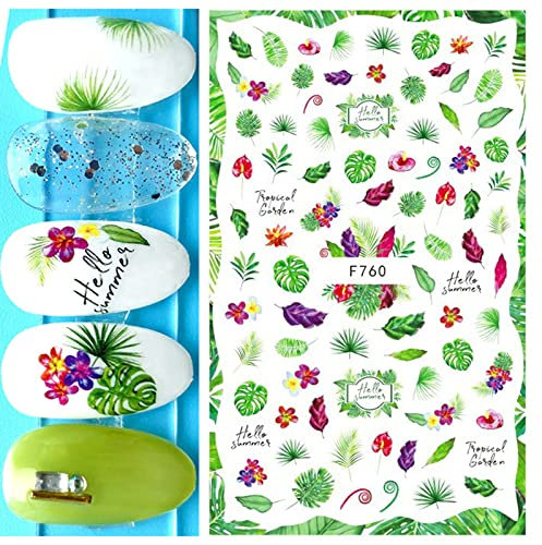 Nail Art Design Nail Art Stickers Été Noix De Coco Ananas Feuille Tropicale Fleurs Roses Dos Colle Ongles Autocollants,F760