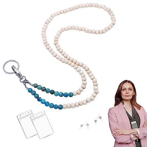 WOOXDYUK Schlüsselband für Frauen, Perlen-Lanyards für Ausweishalter, Lehrer-Lanyard-Halter, Schlüsselanhänger, Halskette, Brillenband für Frauen (blaues Tigerauge)