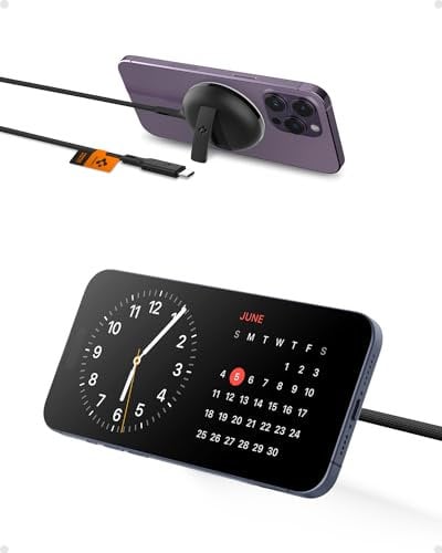 Spigen ArcField MagFit MagSafe Certified 15W Fast Kabelloses Ladegerät Ständer Pad für iPhone 15 14 Plus Pro Max iPhone 13 iPhone 12 USB C Ladegerät mit Kabel [Power Adapter Nicht Enthalten] Schwarz