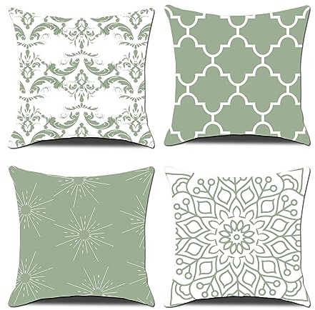 Homefeelzydys Cushion Covers 45cm x 45cm Green Velvet 4pcs Double Print Soft Throw Pillow Case 18x18 inch Square Decorative Cushion Cover for Sofa Chair Patio Garden Blench Living Room Car Home Decor