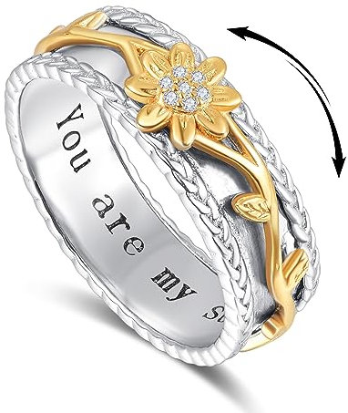 KINGWHYTE Gänseblümchen Fidget Ringe 925 Sterling Silber Daisy Spinner Ringe Anti Stress Stimmung Ring Geburtstag Weihnachten Schmuck Geschenk für Mädchen Frauen