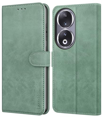 Leacckl Cover per Honor 90 5G, Custodia a portafoglio in Pelle PU Premium [Magnetica a Scatto] [Funzione Stand] per Honor 90 5G, Verde