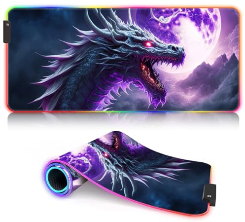 Dragon Tapis Souris Jeu RGB avec Chargement sans Fil, 14 Modes d'éclairage, Tapis Souris Extra Large Tapis Bureau RGB pour Jeu, MacBook, PC, Ordinateur Portable, Bureau 40 x 90 cm