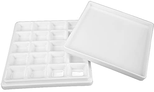 NASTYA 20 Grid Ceramic Palette with Lid, Watercolor Paint Portable Tray Plate, Easy To Use, Chinese Painting Gouache Hand-painted White Enamel Dish.