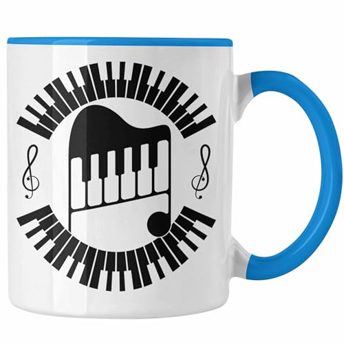 Trendation - Piano-Spieler Tasse Geschenk Klavier Kaffee-Becher Geschenkidee Flügel Musiker Klavier Klavier-Spieler (Blau)