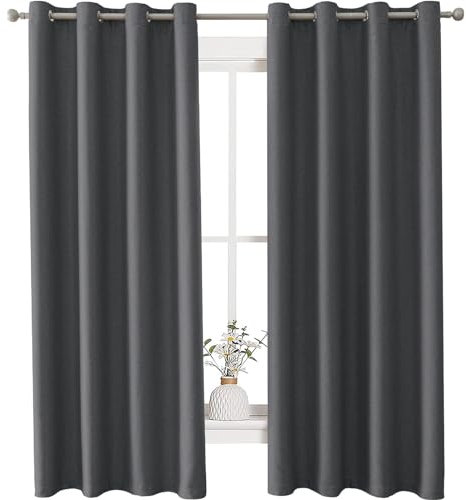 Ystyle Tenda Oscurante Effetto Lino 2 Pezzi, 117x137cm, Moderna Da Interno Per Camera Da Letto E Soggiorno, Termica Isolante Freddo E Caldo, Grigio Scuro