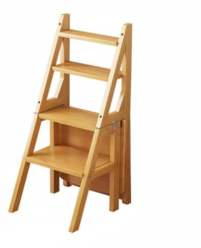 4-stufiger Holzleiterstuhl, 2-in-1-Design, umwandelbarer Stuhl in Leiter, umwandelbarer klappbarer Trittleiter, Stuhlhocker, Faltbare Holzleiter for Zuhause, Bibliothek