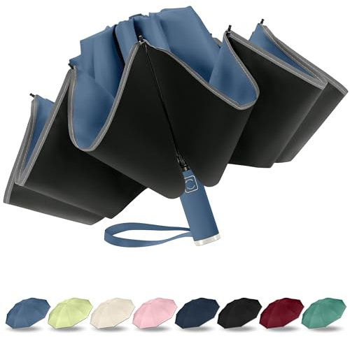 ZOMAKE Regenschirm Taschenschirm Sturmfest,Schirm Klein Automatik Leicht,Mini Umbrella Stabil mit Reflektorstreifen für Herren Damen Kinder(Trübes Blau)