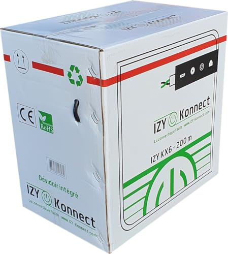 IZY KONNECT Bobine de câble vidéo coaxial KX6 100% cuivre CCTV pour caméras de vidéosurveillance haute qualité professionnelle