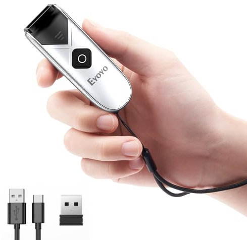 Eyoyo 2D Bluetooth Barcode Scanner, Portable Wireless Mini but Powerful Barcode Reader with 2.4G Wireless & Bluetooth & USB Wired Connection, QR Code Scanner for Phone, Tablet PC