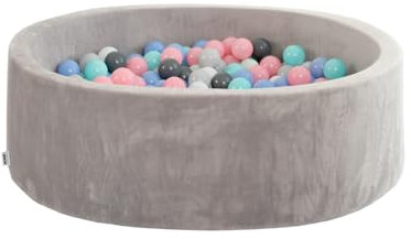 Home Deluxe - Bällebad Twirl - inkl. 480 Bälle Pastell, Samt Grau, 100 x 100 x 30 cm, Polyester, Abnehmbarer Bezug I Bällepool Bällchenbad