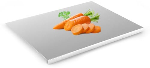 Tabla de cortar Vehoukli de acero inoxidable plata, slida, rectangular, 40 x 30 cm, con borde de tope, para cortar verdura, fruta y masa