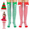 Weihnachtsstrümpfe Damen, 2 Paar Overknees Strümpfe Damen, mit Nikolausmütze, Weihnachten Überkniestrümpfe, Weihnachten Kniestrümpfe, Gestreifte Kniestrümpfe Kniehohe Lange Socken,Rot und Grün