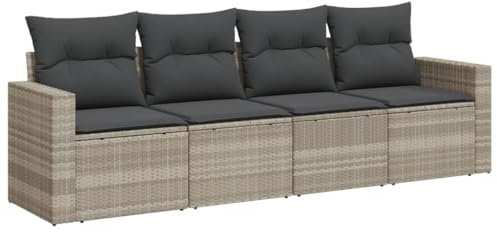 vidaXL Garten Sofa Garnitur 4-TLG., Gartenmöbel Set mit Kissen Stauraum, Sitzgruppe für Garten Terrasse, Modular Gartensofa Lounge, Hellgrau Poly Rattan