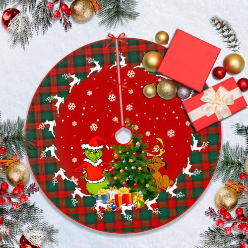 SilverChry Jupe de Noël 120cm, Couverture d'Arbre Rouge, Cache Pied Ronde, Tapis de Décoration pour Sapin et Maison, Nouvel An