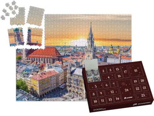 puzzleYOU: Puzzle-Adventskalender | „Einfach schön: München bei Sonnenuntergang, Bayern, Deutschland“ – aus der Puzzle-Kollektion München, Deutschland, Deutsche Städte, Deutsche Großstädte