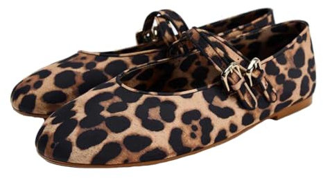 Women's Retro Leopard Ballet Flats Buckle Strap Mary Jane Flats Ballerina Shoes Round Toe Ballet Flat Shoes for Women Ladies Girls Leopard Size 2