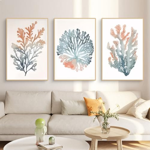 Viusneun Bilder 3er Set, Kreatives Leinwandbilder Kunstdruck Poster Romantisch Moderne Wandbilder Aesthetic Koralle Wandposter für Wohnzimmer Schlafzimmer Ohne Rahmen (30 x 40 cm)