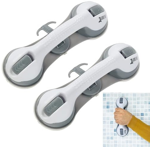 Jokline Lot de 2 poignées de douche pour personnes âgées avec 3 ventouses pour sécurité dans la douche et la baignoire, poignée de bain handicapés, adhérence maximale et installation facile