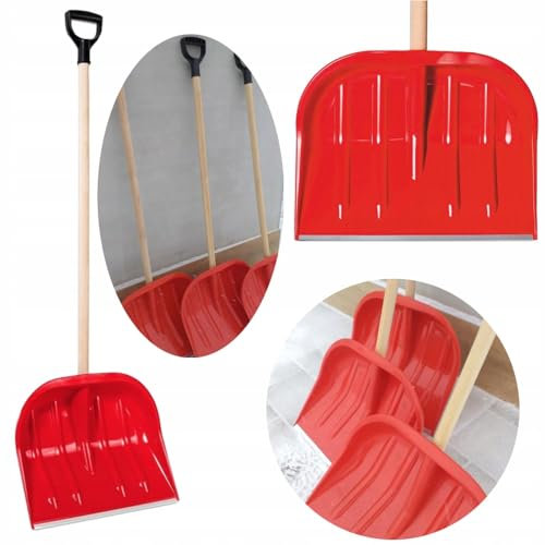 Robuste Schneeschaufel mit Holzstiel und Aluminiumkante YOURSGARTEN®- Breite Schneeschaufel für effizientes Schneeräumen – Ergonomischer Griff, leicht und langlebig (1X)