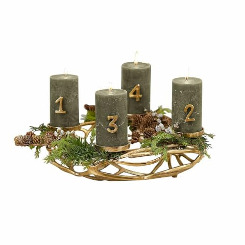 Loberon Kerzenkranz Coldfield, Gold | Rustikales Finish - für 4 Stumpenkerzen - Festliches Design - Zeitlose Eleganz - Adventsdekoration - Advent - Weihnachten