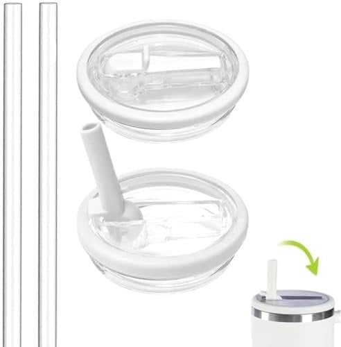 2 Pcs Leak-Proof Lid for Stanley 40oz Cup - Flip Straw Lids Compatible with Stanley Tumblers - Lid Replacement for Stanley - Includes 2 Straws - Reusable & Splash-Proof Accessories for Stanley Cups -