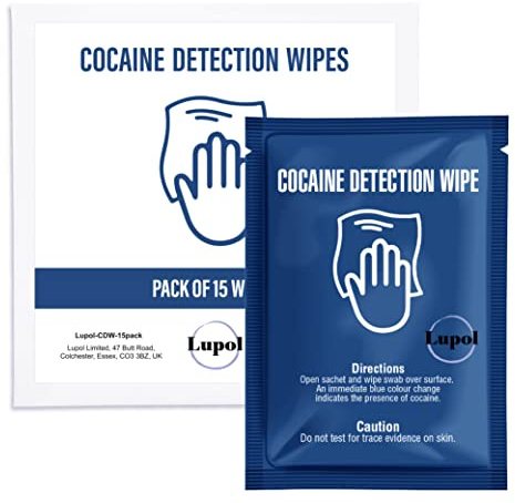 Cocaine Detection Wipes PACK OF Sachets - Detect the presumptive presence of Cocaine on any Surface by Swabbing The Area With Wipe Turning Blue Upon Contact With Drugs (PACK OF 15)