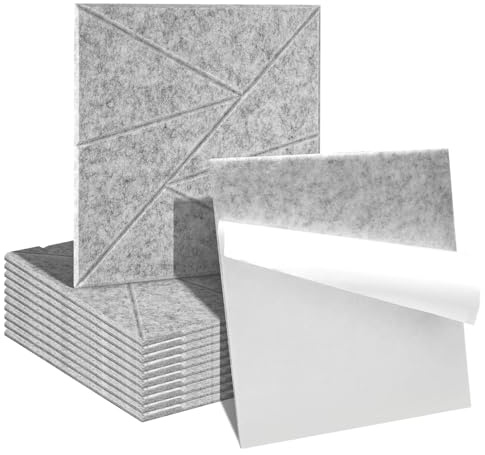 Ansobea 12 Stück Akustikpanele Selbstklebende Paneele Wand Grau Dreiecksmuster 30x30x0.9cm Wandpaneele Akustikplatten Schallabsorber Schalldämmung Schallschutzmatte