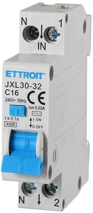 Interruttore magnetotermico differenziale salvavita, 1P+N, occupa 1 modulo DIN, 220V 230V, 10A C10, 30mA, 4,5KA 4500A, RCBO