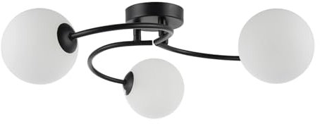 Happy Homewares Modern 3-Arm Matte Black Ceiling Light with Opal Swirl Glass Spherical Shades | 17cm x 47cm | 3 x 5w G9 | for Bedroom Dining Room Lounge etc