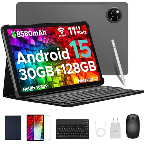 DOOGEE Tab A9 Pro+ Android 15 Tablet mit Tastatur 30GB RAM + 128GB ROM(2TB TF) Widevine L1 Gaming Tablets, 8580mAh, Unisoc T7200 Octa Core, 13MP+5MP, Tablet 11 Zoll mit Maus, Stift, Hülle, Schutzfolie