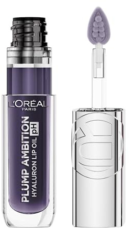 L'Oreal Paris Plump Ambition pH Hyaluron Lip Oil, Color Shifting Lip Tint with 24HR Hydration, Volumizing Shine and Lasting Color, 090 pH Berry Noir
