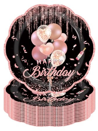 LDFDRT 7 inch Party Paper Plates for Dinner Cake Dessert 50 pcs Paper Tableware Plates Party Supplies for Birthday Holiday Wedding Baby Shower Decorations (Pink Birthday)