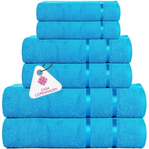Casa Copenhagen Eternal 6-teiliges Handtuchset, Blaugrün, 500 g/m², 2 Badetücher, 2 Handtücher, 2 Waschlappen aus weicher ägyptischer Baumwolle für Badezimmer, Küche und Dusche