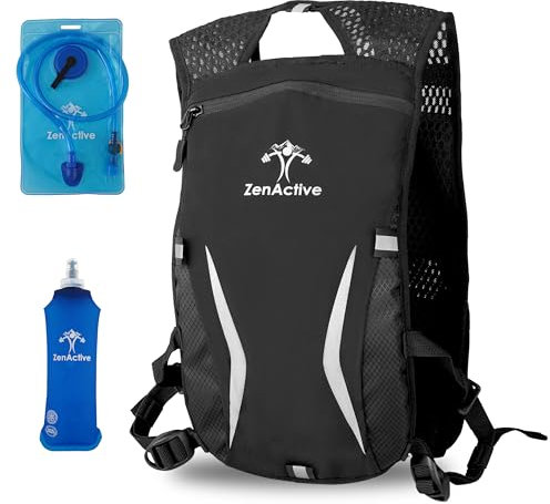 ZenActive Running Vest with Water Bladder (1.5l) & Water Bottle (500ml) - Hydration Vest with XL Phone Zip Pocket – Ultra Lightweight Backpack for Trail Running, Hiking, Cycling - Unisex 5L