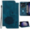 Ammeer Coque pour LG V40 ThinQ, Relief Lotus Modèle Magnétique Flip Folio Cover Téléphone Housse Étui Wallet Portefeuille Case PU Cuir Supporter - Bleu