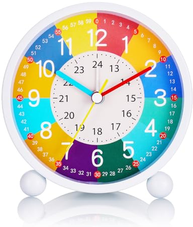 Kssvzz Wecker Kinder Ohne Ticken, Lernwecker Kinder mit Nachtlicht, Kinderwecker Analog Batteriebetriebene, Wecker Jungen und Mädchen für Schulanfänger
