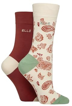 ELLE Ladies Soft, Breathable & Cooling Bamboo Patterned and Plain Colourful Socks in a Multipack of 2 Pairs (UK, Numeric, 4, 8, Regular, Regular, Wild Poppy)