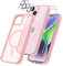 Magnetic Cover per iPhone 14 Compatibile con 2 vetri temperati e 2 vetri per Fotocamera, Translucent Matte Slim Back PC+TPU Bumper Shockproof - Rosa Chiaro