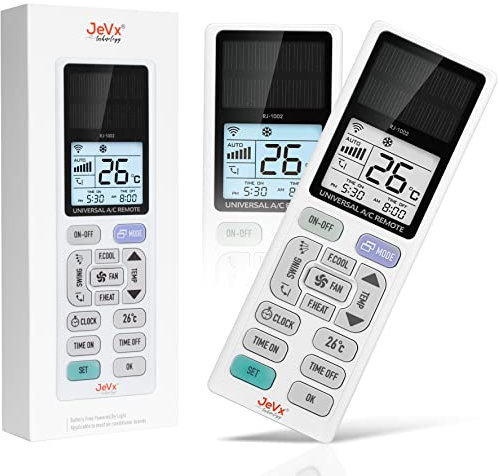 JEVX Mando Universal para Aire Acondicionado - Panel Solar FOTOVOLTAICO para Mitsubishi, Jujitsu, LG, Carrier, Daewoo, Panasonic, Samsung, Toshiba, Daikin, Haier, Daitsu Pantalla Retroiluminada