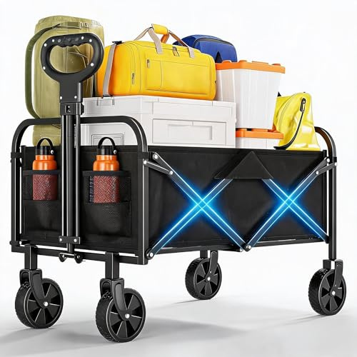 Festival-Trolley, zusammenklappbarer Wagen, tragbarer Campingwagen, zusammenklappbarer Wagen mit verstellbarem Griff und 100 kg Tragkraft, für Strand, Outdoor, Garten, Picknick, Einkaufen, Angeln