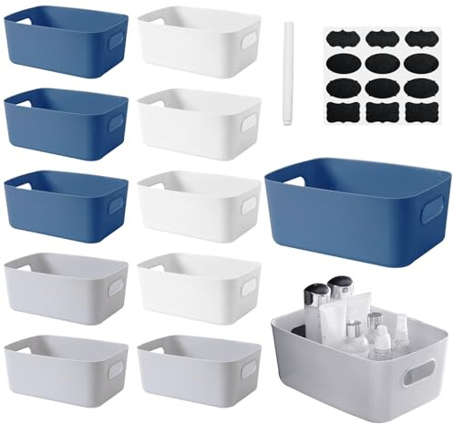 12 Pcs Cestas Almacenaje de Plástico,Cajas Almacenaje Plastico,20x14 x6.5cm