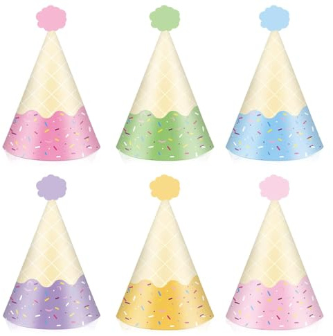 CHarmeFleur 24 Stück Eistüten Partyhüte Bunte Papierhüte Für Geburtstag Baby Shower Bridal Shower Party Zubehör Deko Und