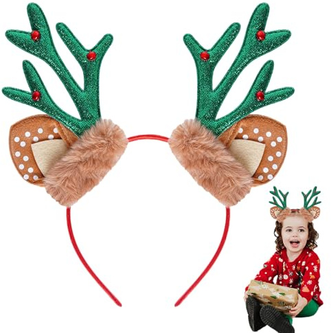 TAXTYHRE Haarreifen Weihnachten, Glitzer Rentier Haarreif, Rentier Geweih Weihnachts Haarband, Weihnachtsfeiern Cosplay Haarschmuck, Weihnachten Geschenk für Erwachsene und Kinder