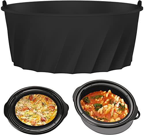 Silicone Slow Cooker Liner for 7-8QT Pot Reusable Slow Cooker with Handle Leakproof Slows Cookers Liner Insert Dishwasher Safe Silicone Cooking Liners for Kitchen Cooking(black)