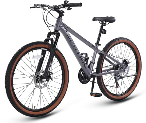 SPATIAL MTB Bicicleta de Montaña para Adultos y Jóvenes - 29/27,5/26/24 Pulgadas, 8/21 Velocidades, Frenos de Disco Mecánicos Dobles, Cuadro de Aluminio, Suspensión Delantera (Gris, 26 Pulgada)